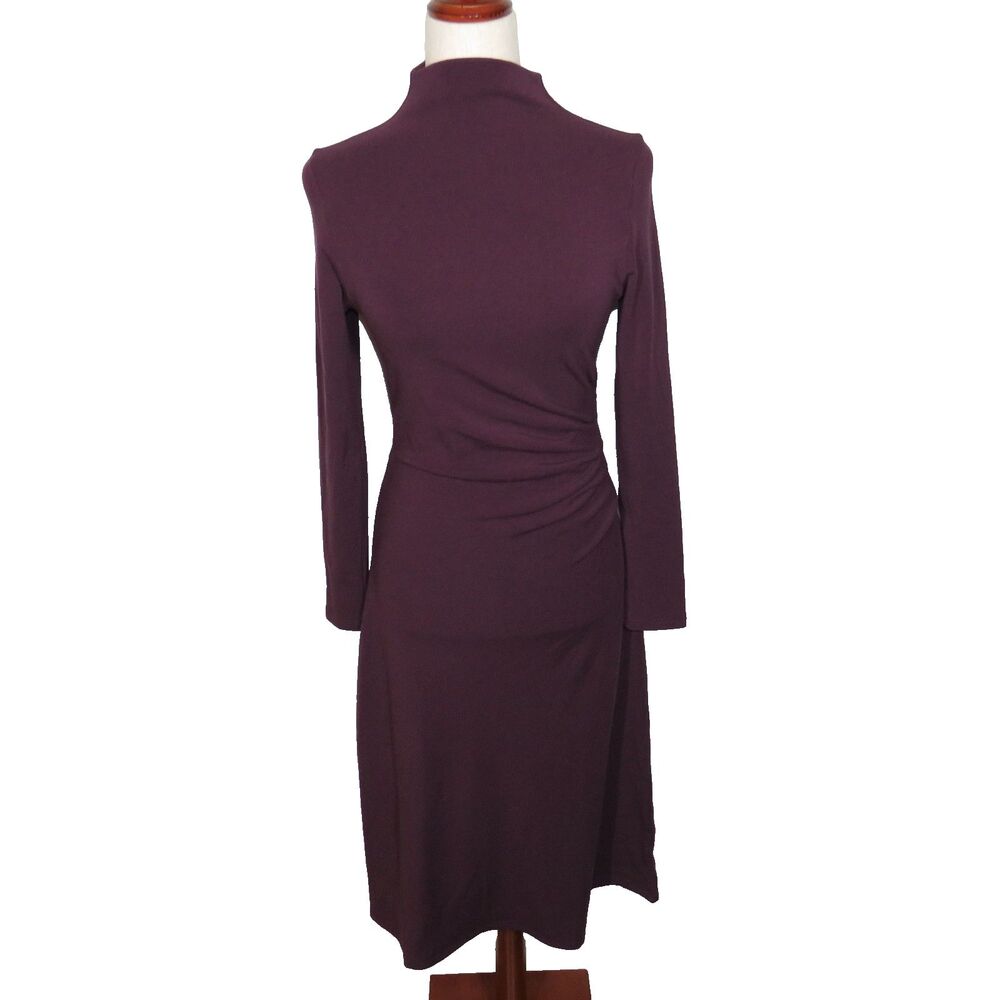 OGL ProWarm Mock Neck Side Tucks Long Sleeve Midi Dress Purple Size Large